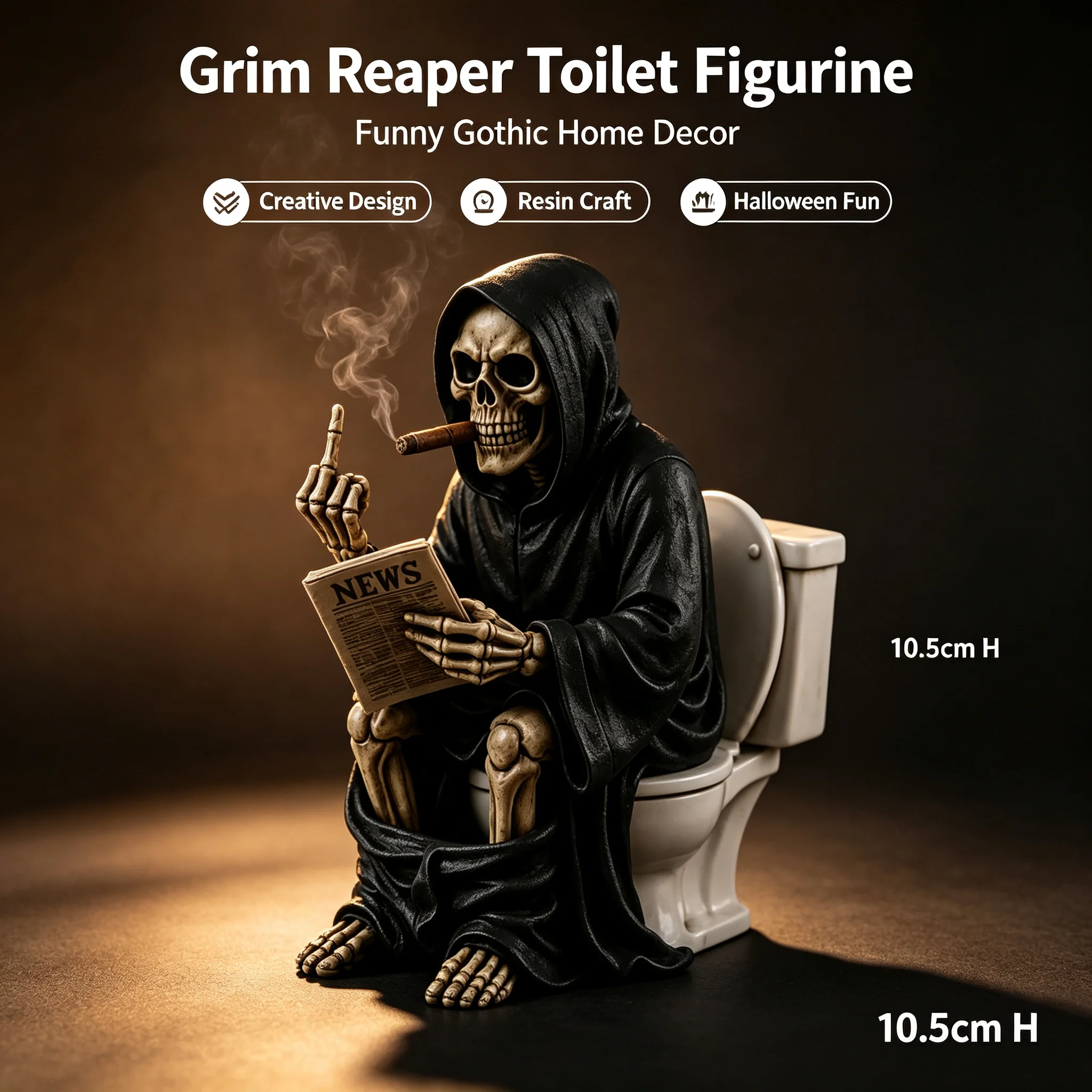 Halloween Toilet Grim Reaper Figurine Home Decor Resin Sculpture Middle Finger Decoration Crafts Figurines