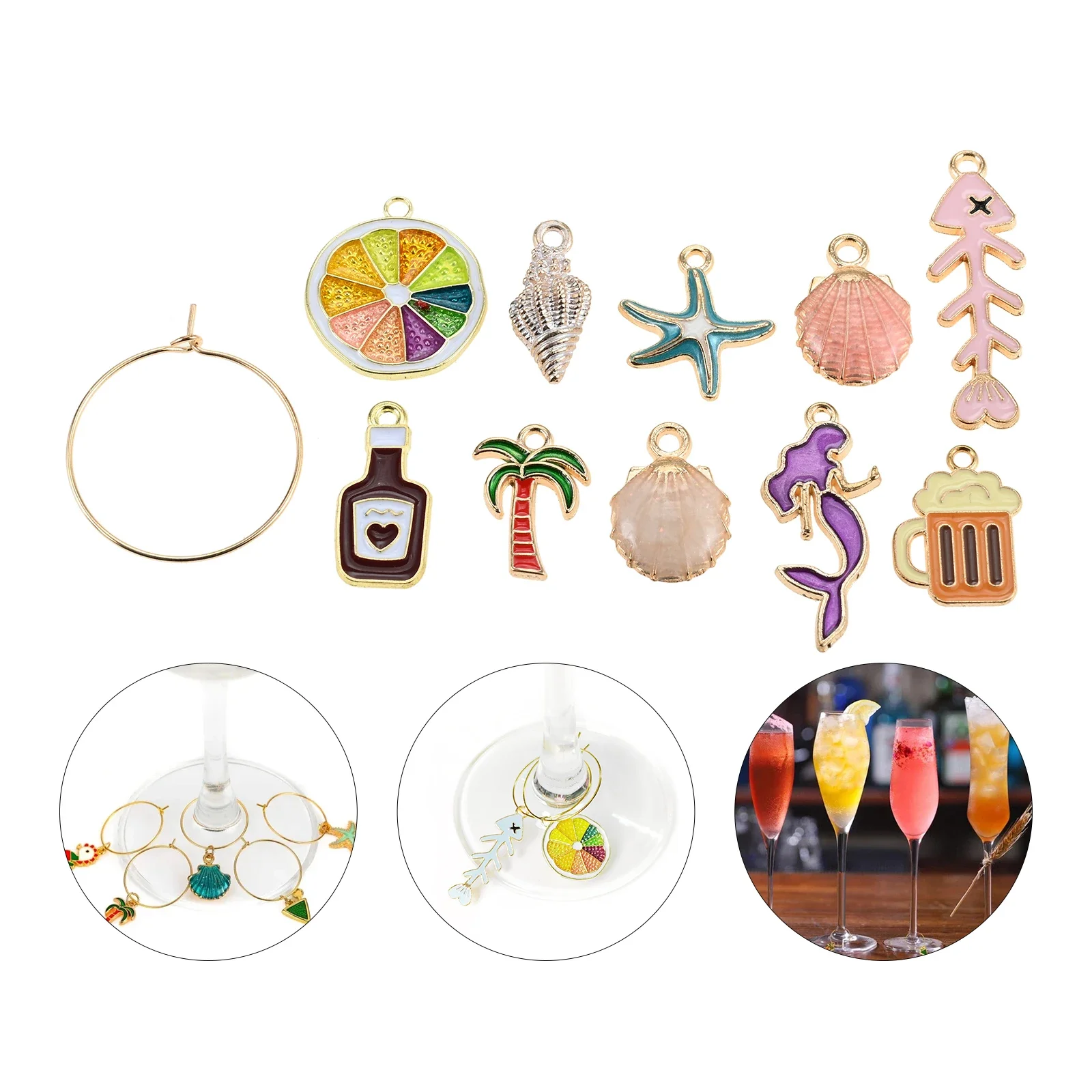 10pcs Wine Charms Markers Wine Charms For Stem Glasses Markers Glass Tags Travel Beach Themed Party Supplies