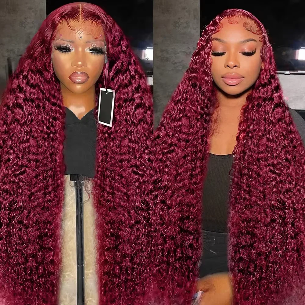 Deep Wave Lace Frontal Wigs 13x4 13X6 Red Color HD Lace Front Wig Pre-Plucked 99J Burgundy Deep Curly Human Hair Wigs Mamushow