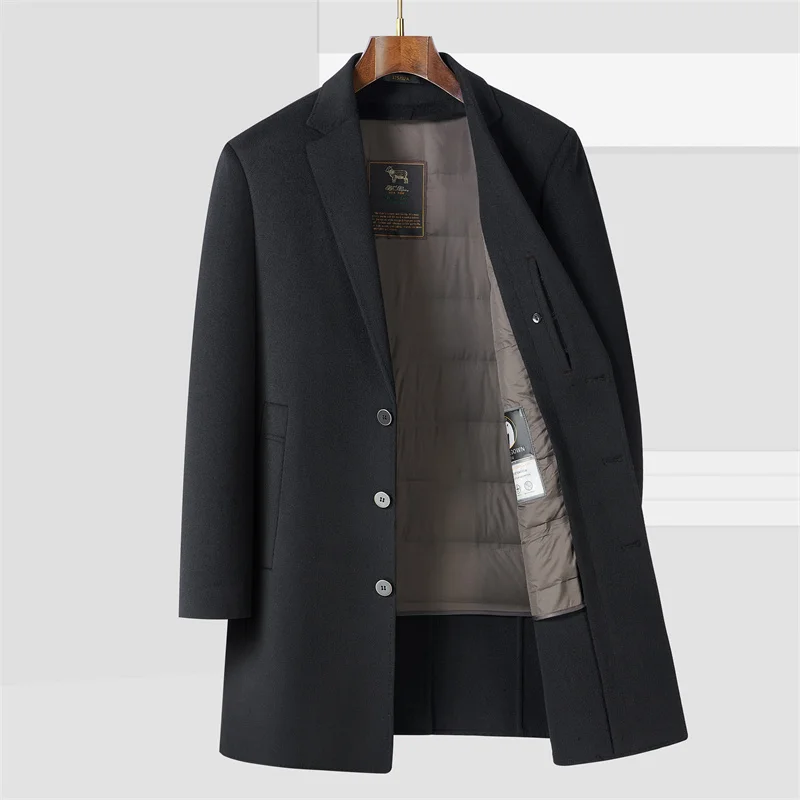 High-end Long Boutique Goose Down Inner Liner Double-sided Ni Coat Men\'s Winter Coat 2024 New Wool Coat Two-piece Set M-4XL