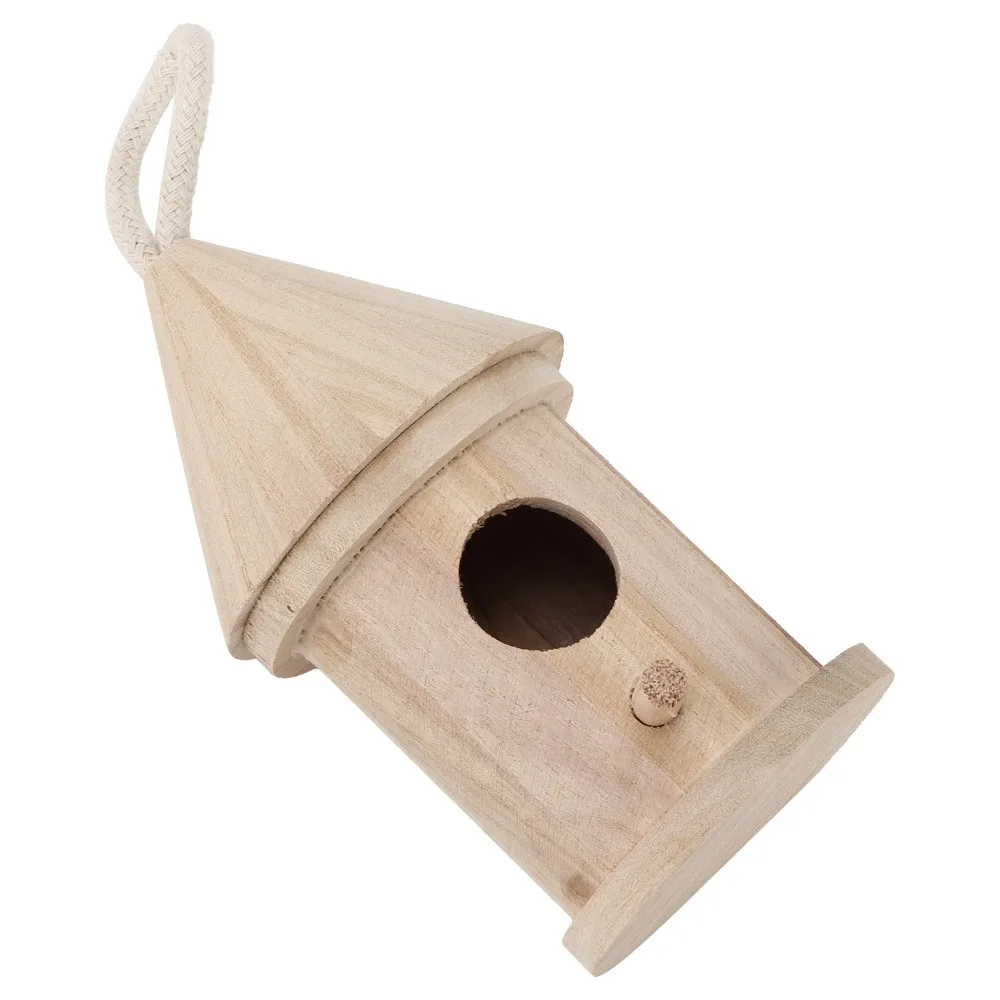 Small Size Hanging Bird House No Chemical Additives Rope Hanging Wooden Bird House Strong Build Painting Surface DIY Bird House