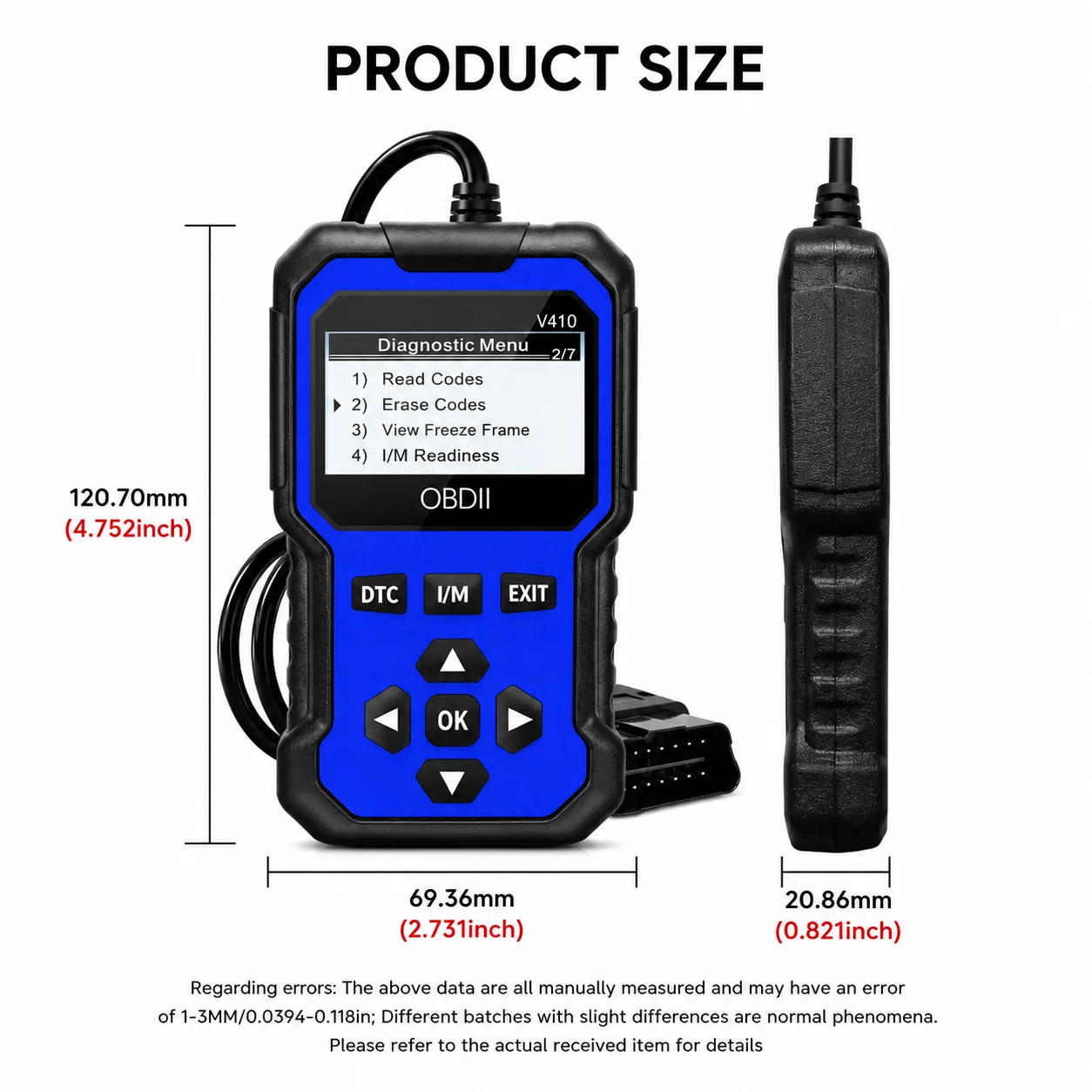 2026 Blue V410 OBD2 Diagnostic Scanner, Plug & Play OBDII EOBD Code Reader, Vehicle Fault Code Eraser, I/M Readiness Auto Diagno