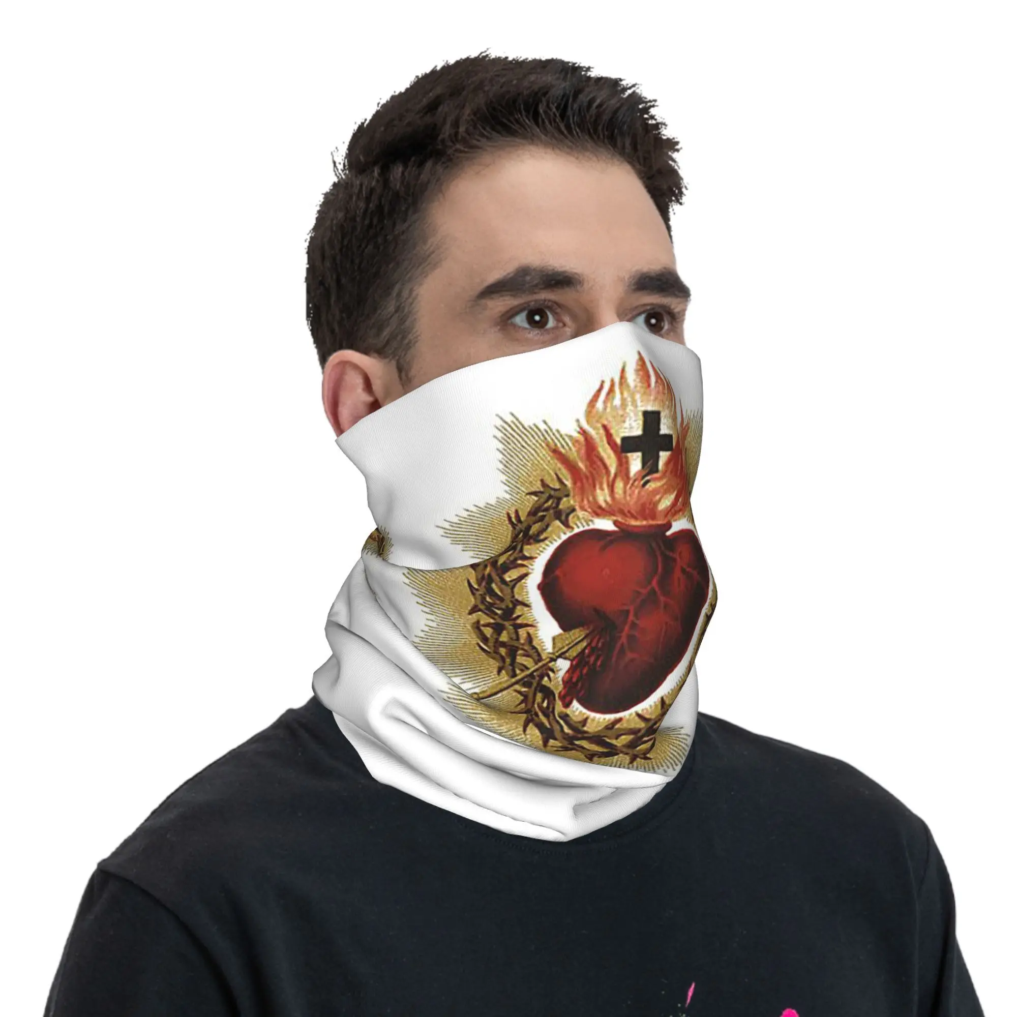 Pañuelo católico del Sagrado Corazón de Jesús, polaina para el cuello, bufanda mágica estampada, máscara facial cálida para correr para hombres, mujeres y adultos a prueba de viento