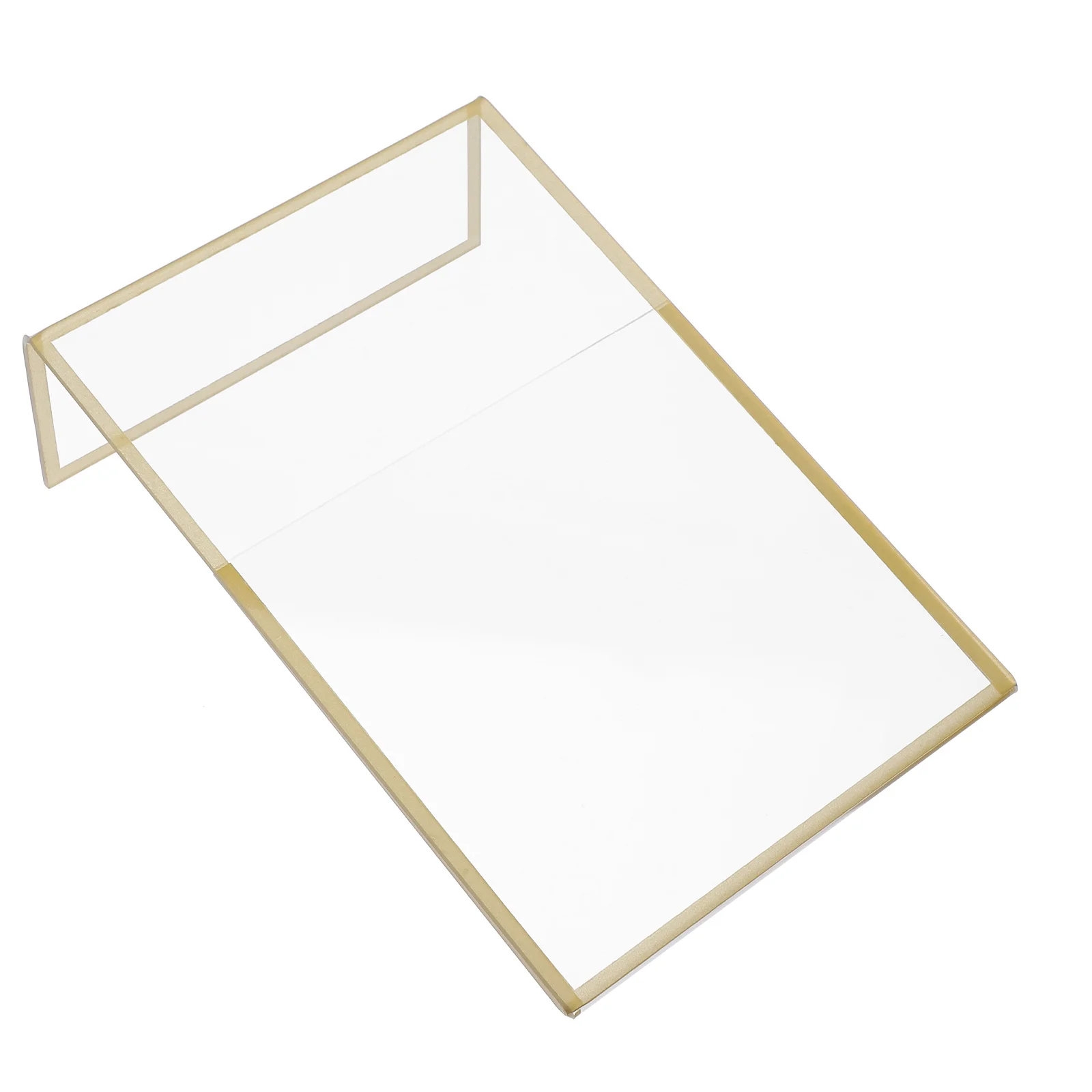 6 قطعة الاكريليك واضح L شكل تسجيل 10.2X15.2 سنتيمتر الذهب الإطار الجدول العلوي عرض موقف مزدوجة الجانب ورقة الطيارة القائمة حامل صور ل #1