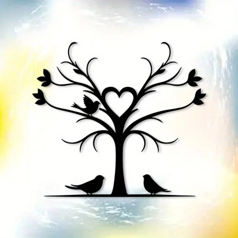 Décoration murale en métal noir, style rustique, motif arbre d'amour, silhouette d'oiseau avec cœurs, résistant aux intempéries et à la rouille, pour intérieur et extérieur