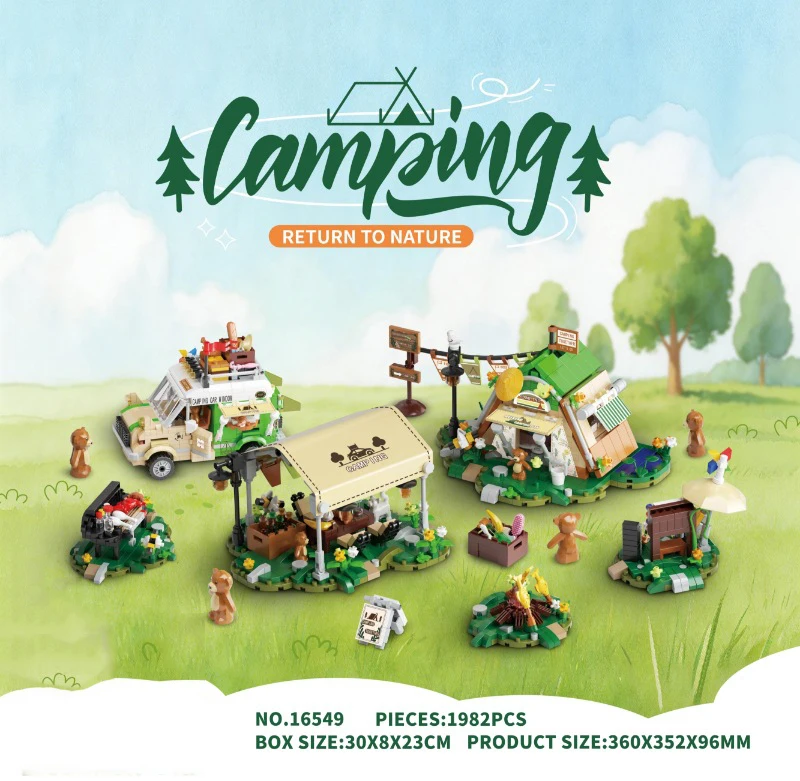 

Конструктор Idea Construction: Мини-фигурки, кемпинг, фудтрак, строительные блоки, фигурки медведей, развивающие игрушки для детей, подарки