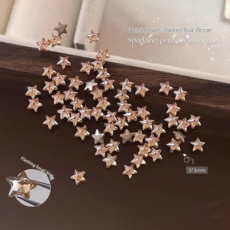 SXH 50Pcs Star Flat Back Rhinestones Rhinestone Nail Art Charm Sparkle 3D Nail Rivet Flat Bottom Nail Decor