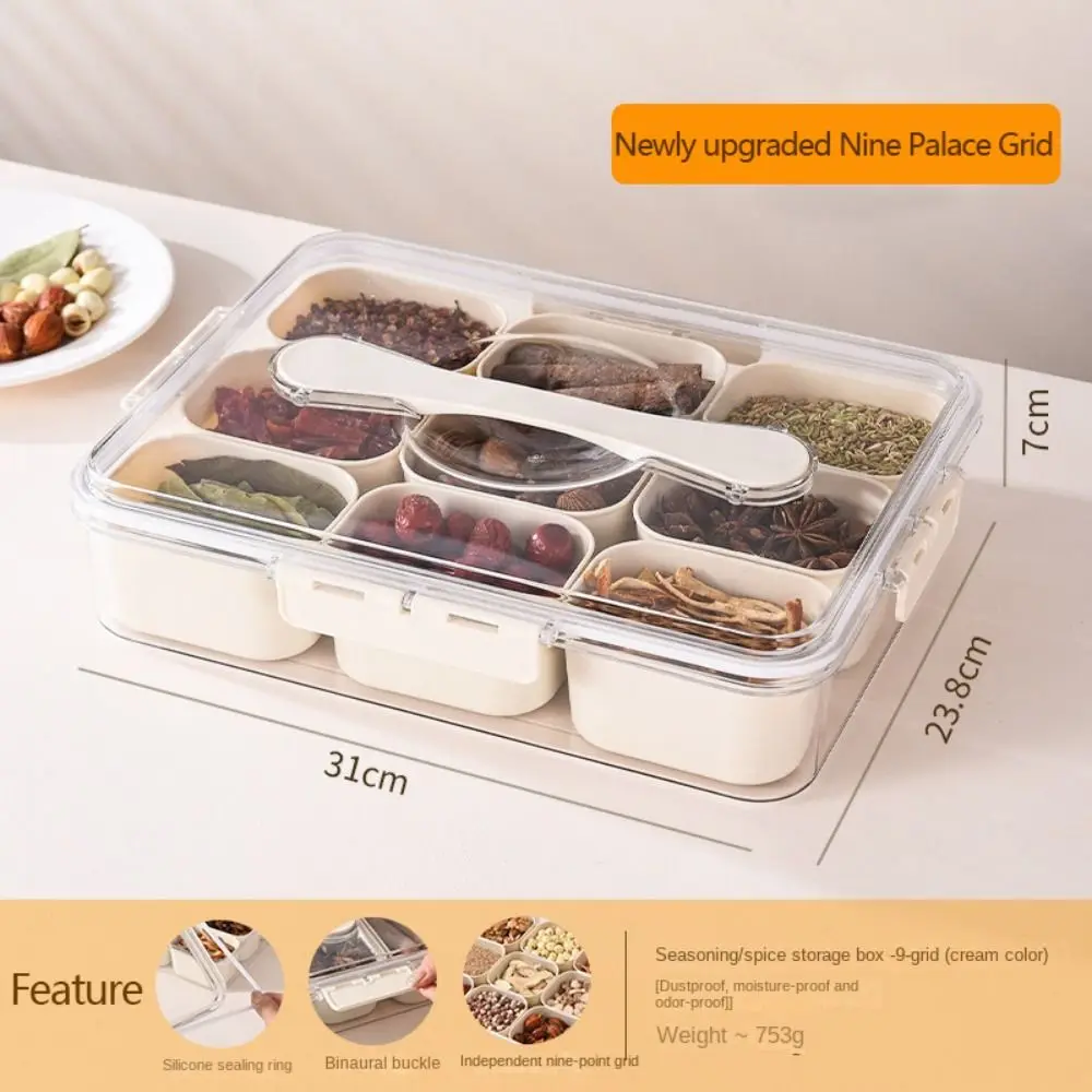 

9 Compartments Divided Serving Tray High Quality with Lid Portable Storage Case Multipurpose Creative Seasoning Box Kitchen