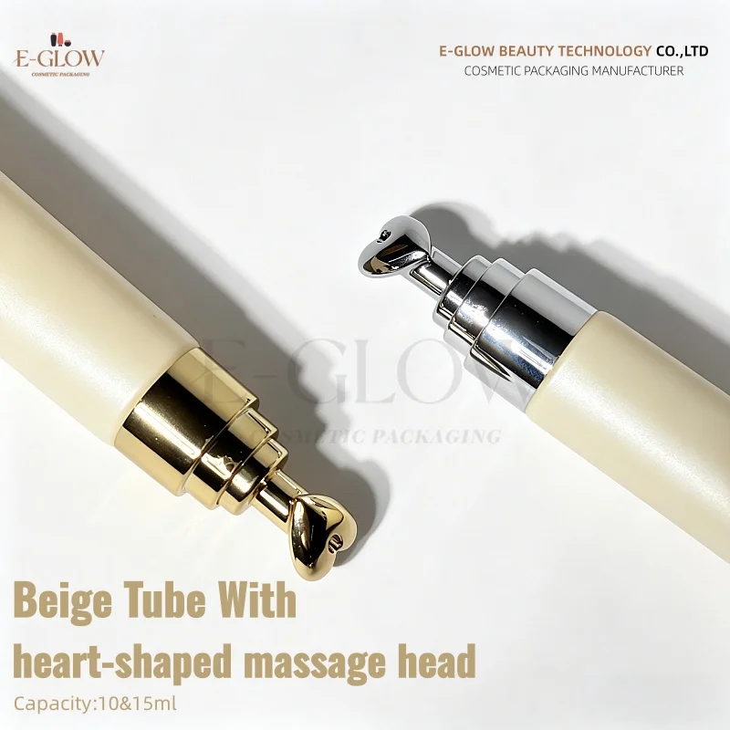 【Logo Custom】50Pcs Stock Beige Wholesale 10ml 15ml Empty Cosmetic Squeeze Eye Cream Tube Packaging Zinc Alloy Metal Applicator