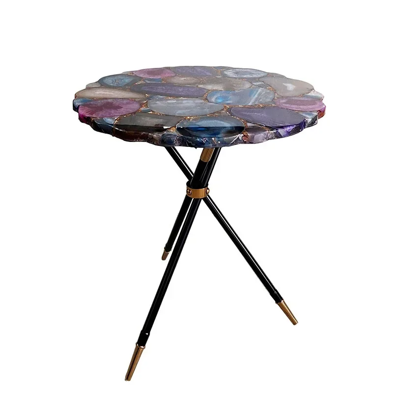 

Brazilian natural agate, round table designer stainless steel, light luxury high-end side table