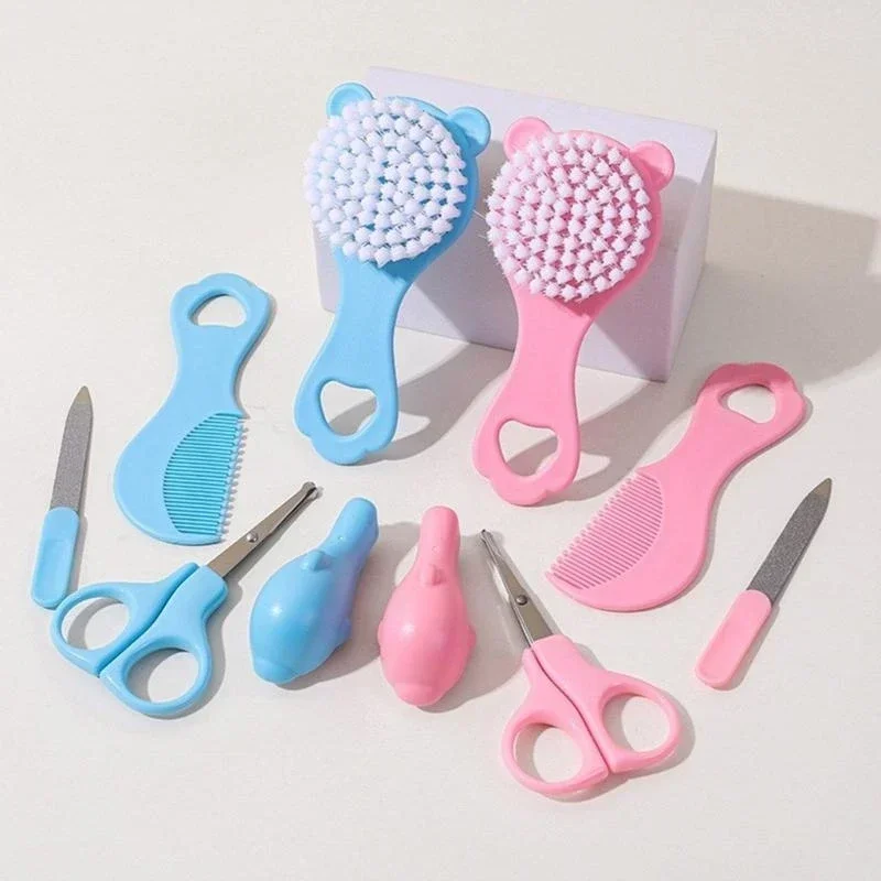 vvocci 5 Piece Safe Baby Care Essential Kit Infant Comb Bristle Soft Grooming Set Cartoon Design Gentle Hair Brush