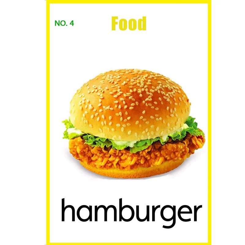 0-6ages 40pcs Food Vocabulary Color Picture Flashcards Kids Newborn Early Education Map Cards Teacher English teaching aids