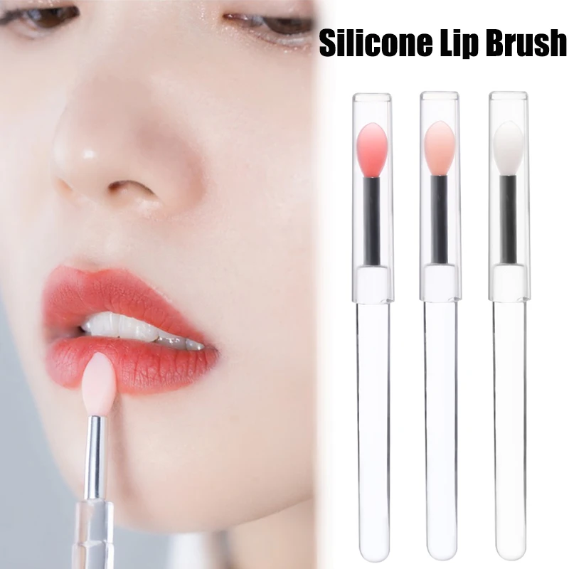 Silicone Eyeshadow Lips Makeup Brushes with Cover Portable Soft Multifunctional Lip Balm Lipstick Lipgloss Applicator Brush