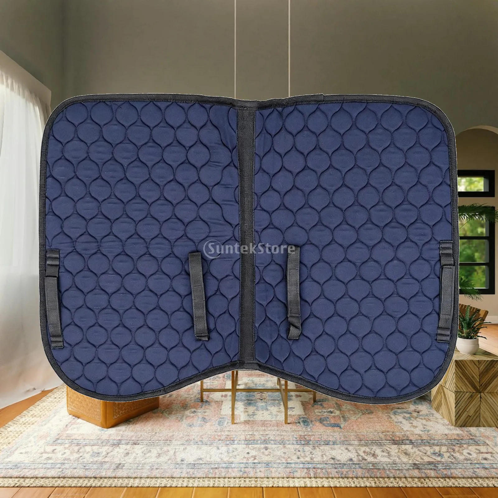 Quilted Equestrian Saddle Pad Comfortable Contoured Saddle Pad with Straps Cushioned Versatile for Equestrians, Schooling