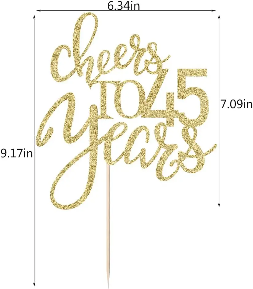 Goldglitzer-Tortenaufsatz „Prost auf 45 Jahre“, Geburtstagstorten-Dekorationen zum 45. Geburtstag, perfekt für die Tortendekoration zum 45. Geburtstag – Detail 3