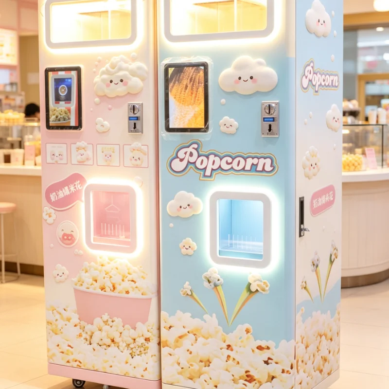 Customized Commercial Popcorn Popper Floor Standing Stainless Steel Heavy Duty Automatic 110V 220V With Glass Door For Cinema