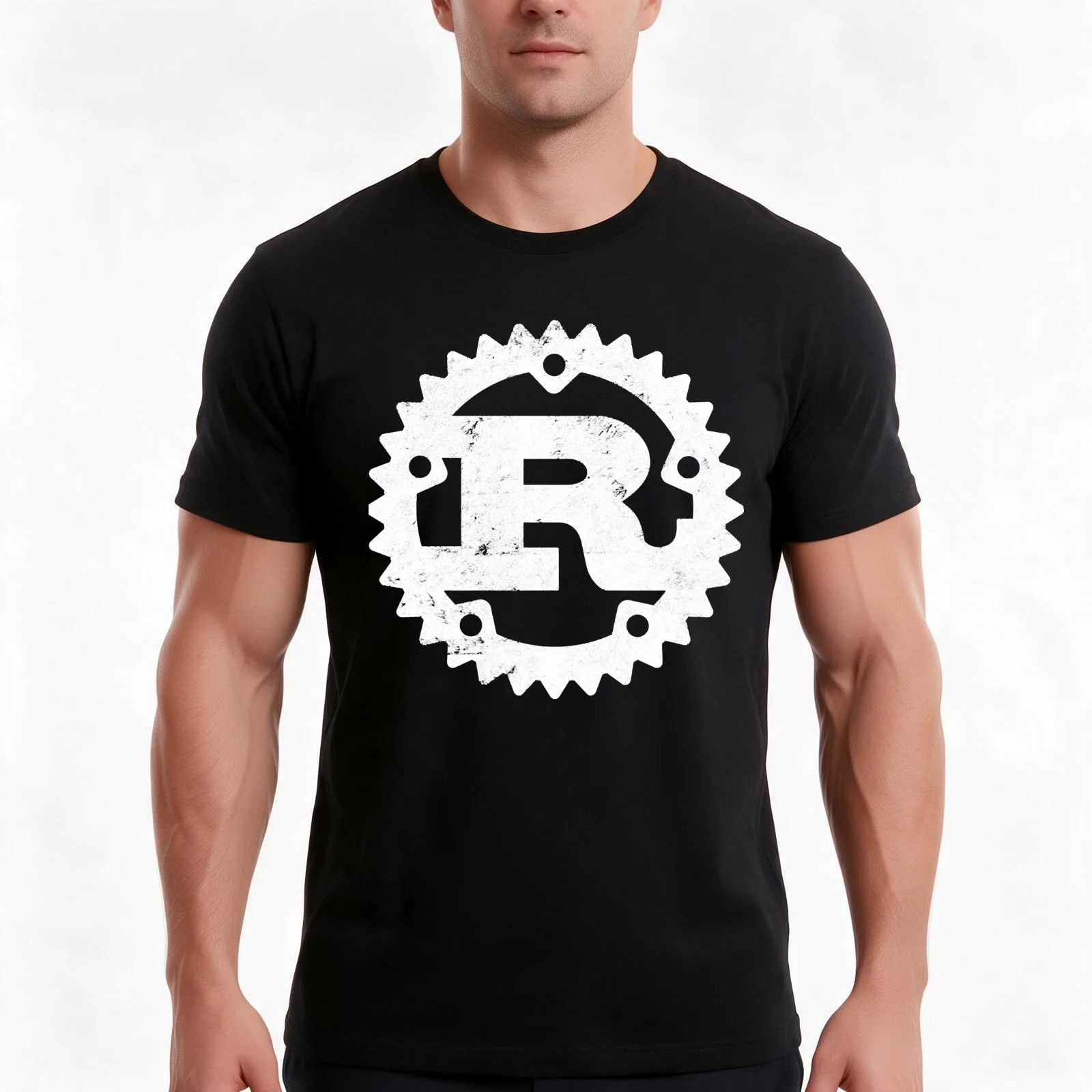 Rust Programming logo print distressed T-Shirt, Summer Casual Cotton Tee, Oversized Streetwear Tops, Vintage Graphic Print