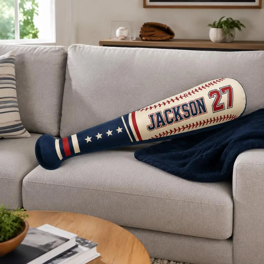 Custom Name Number Baseball Bat Pillow Personalized Soft Plush Baseball Cushion Boy Sports Themed Bedroom Decor Gift
