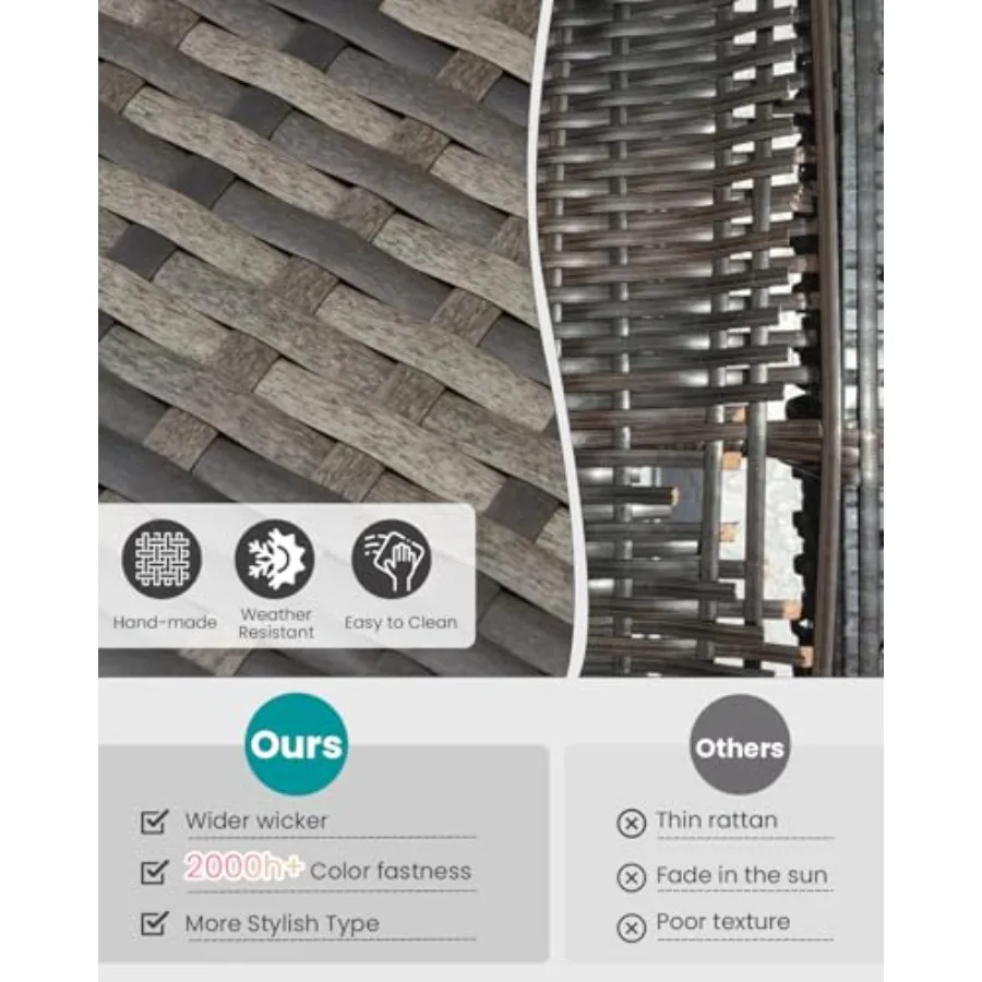 طقم بيسترو روطان خارجي مكون من 3 قطع مع طاولة قهوة لشرفة الحديقة بجانب حمام السباحة والفناء الخلفي يتميز بإطار فولاذي متين وC