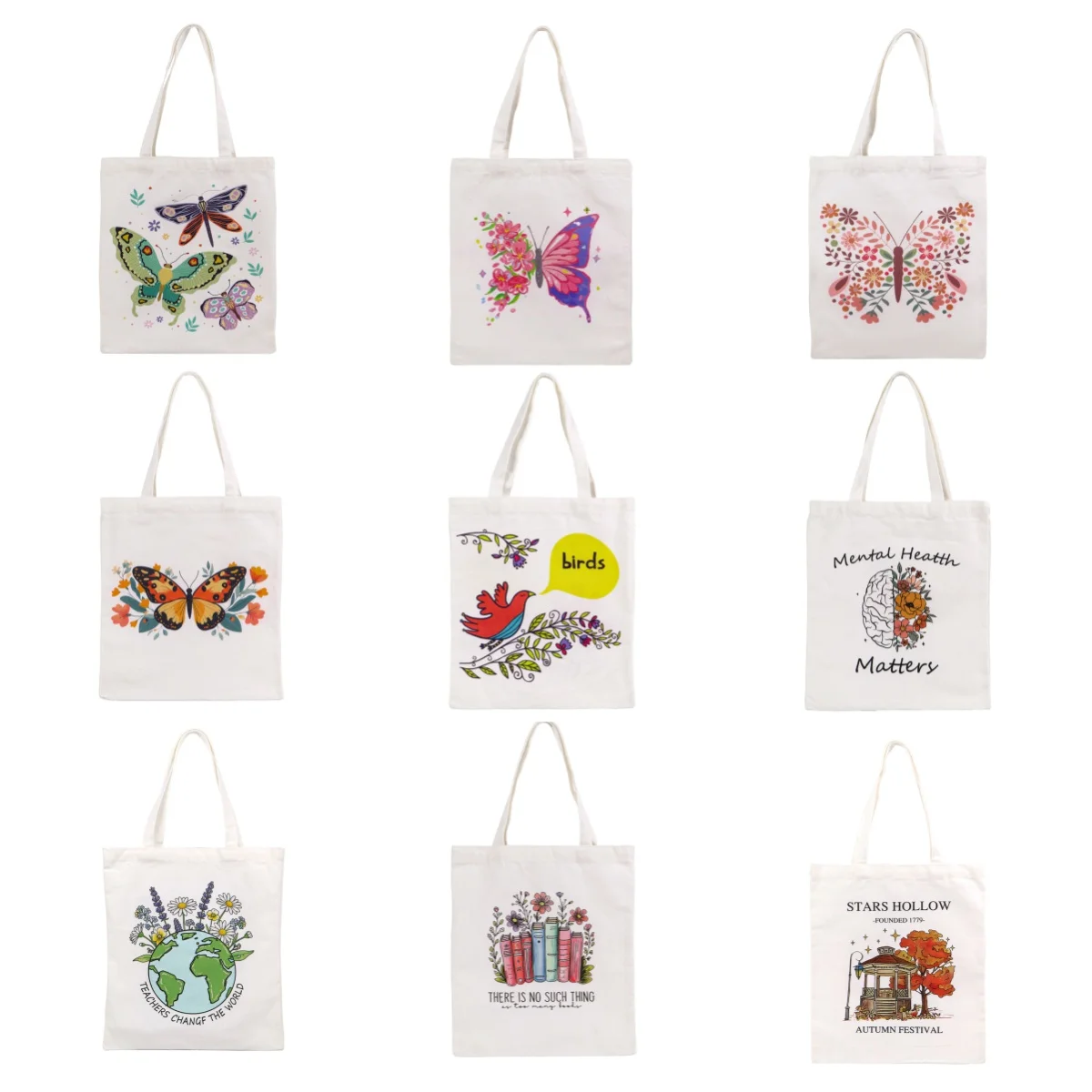 Bolso de lona con diseño de hojas de mariposa, bolso de mano capaz de contener objetos, bolso de hombro portátil informal, bolso de compras reutilizable ligero y a la moda