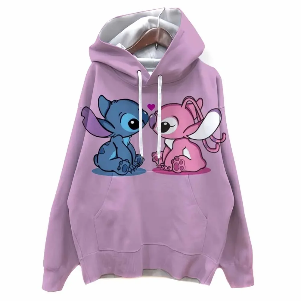 ディズニーステッチプリントスウェットパーカー女性ファッションストリート特大 O ネックパーカー原宿女性プルオーバー女性服