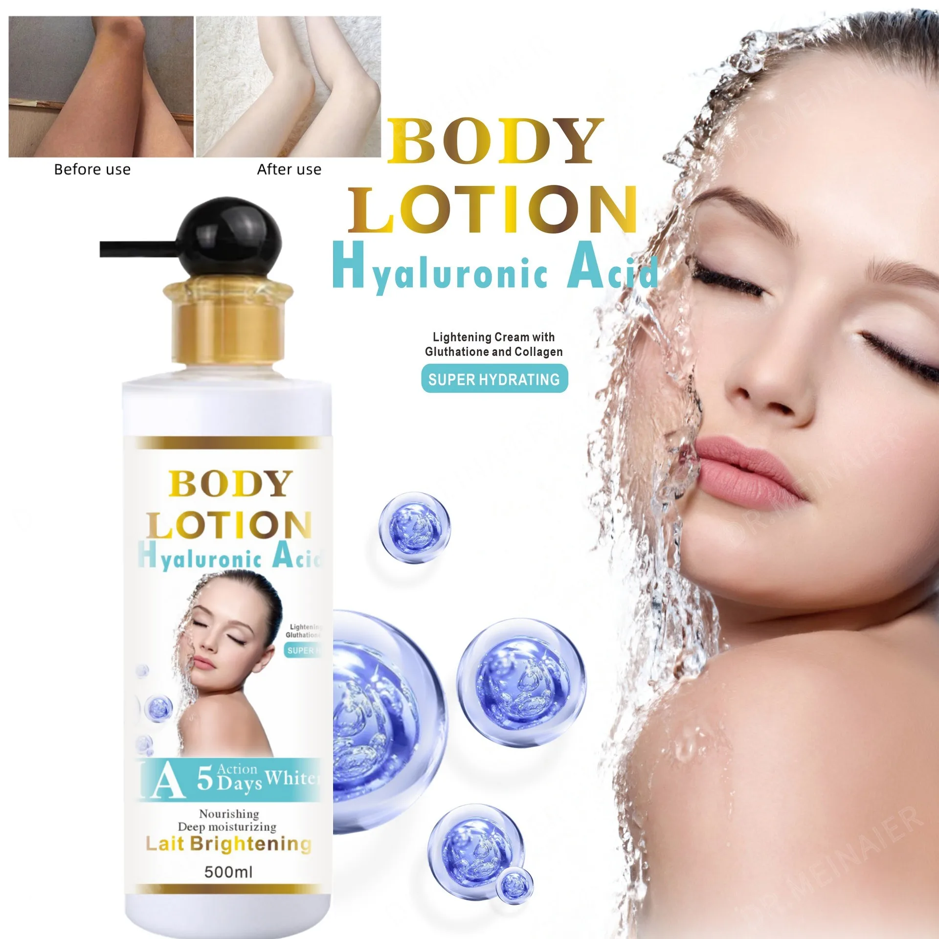 Hyaluronic Acid Body Lotion Moisturizes Dry Skin Firming Lotion To Minimize Wrinkles, Stretch Marks and Wrinkle Skin Care 500ml