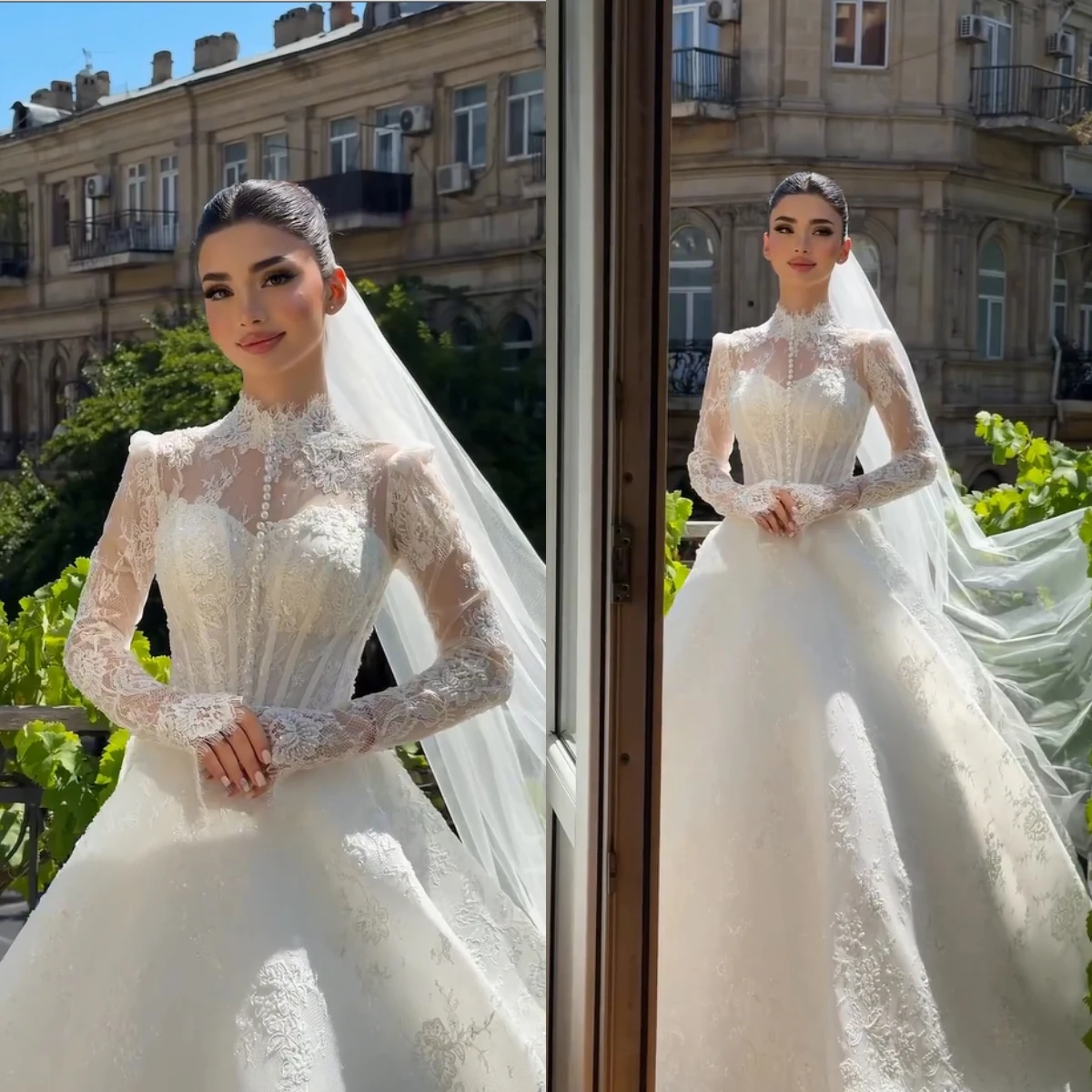 Vintage High Neck Wedding Dresses Long Sleeves Floral Lace Appliques Pearls Corset Bridal Gowns Vestidos De Novia Customized