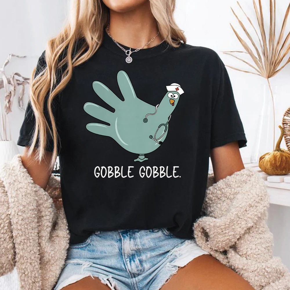 Funny Turkey Glove Nurse Thanksgiving T-shirt Nursing Assistant Shirt Nurse Turkey Day Shirts Women Short Sleeve Tops Nurse Gift