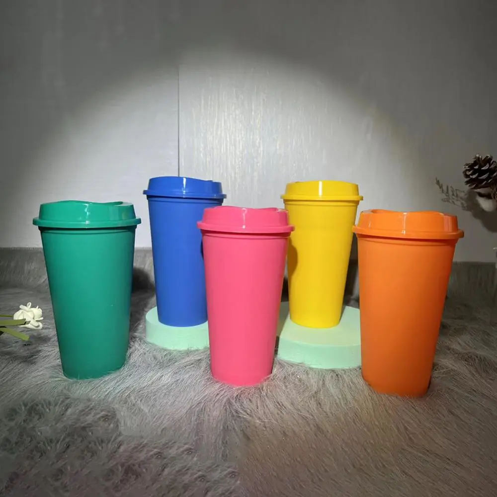 473ml/16oz Ins Macarone Lovely Solid Color Coffee Cup Simple Fashion Water Cup Reusable Plastic Coffee Cup Travel Drink Mug