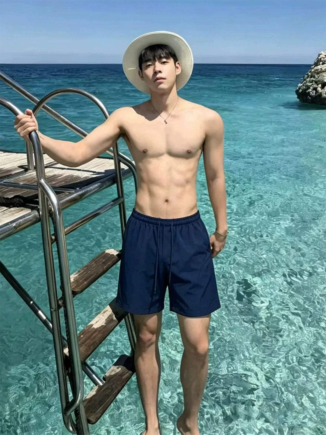 

Quick Dry Ice Silk Five Inch Shorts Men's Summer Thin Style Beach Vacation Water Soluble Durable Polyester Fiber Straight Leg