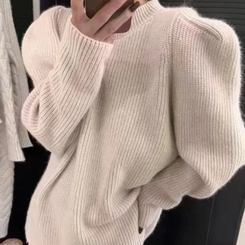 Pullovers Women Solid Simple Side-slit Japanese Style Harajuku Youthful Long Sleeve Sweater Knitting Loose Thicker All-match