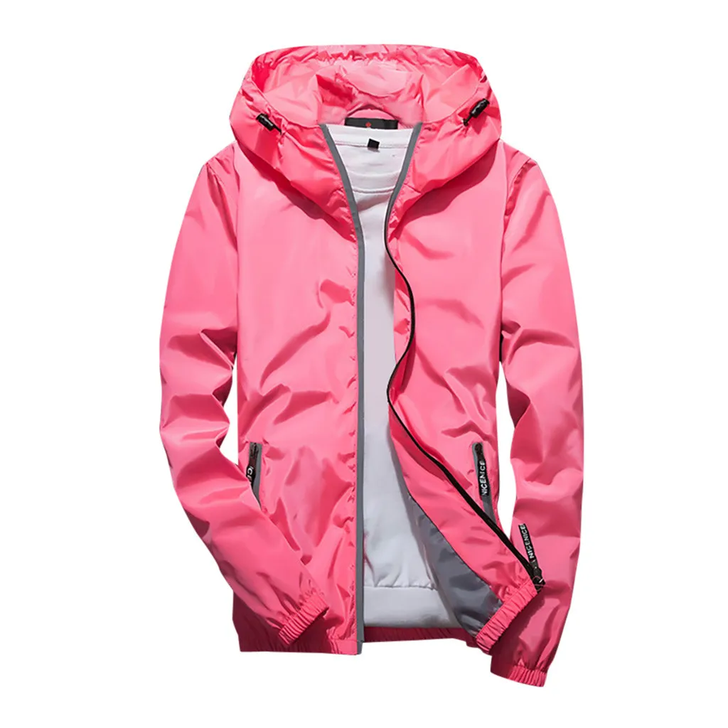 Men Windbreaker Solid Color Reflective Elastic Cuff Jackets Autumn Large Size Zipper Quick Dry Hoodie Jackets For Male Clothing