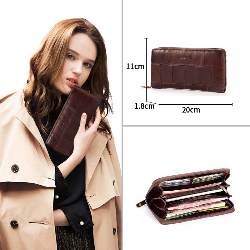 Cobbler Legend Genuine Leather Large Capacity Women's Long Wallet Business Card Holder Fashion Phone Bag Zipper Purse Handbag