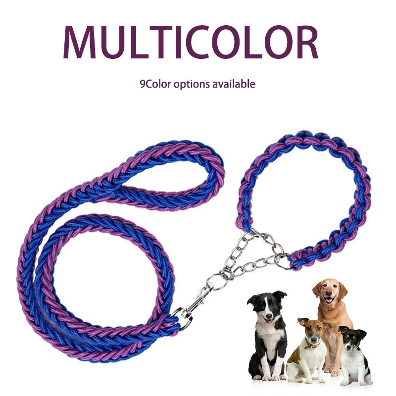 

Anti-Burst P-Chain Woven Dog Collar Pet Leash Eight-Strand Nylon Dog Chain Leash for Dogs