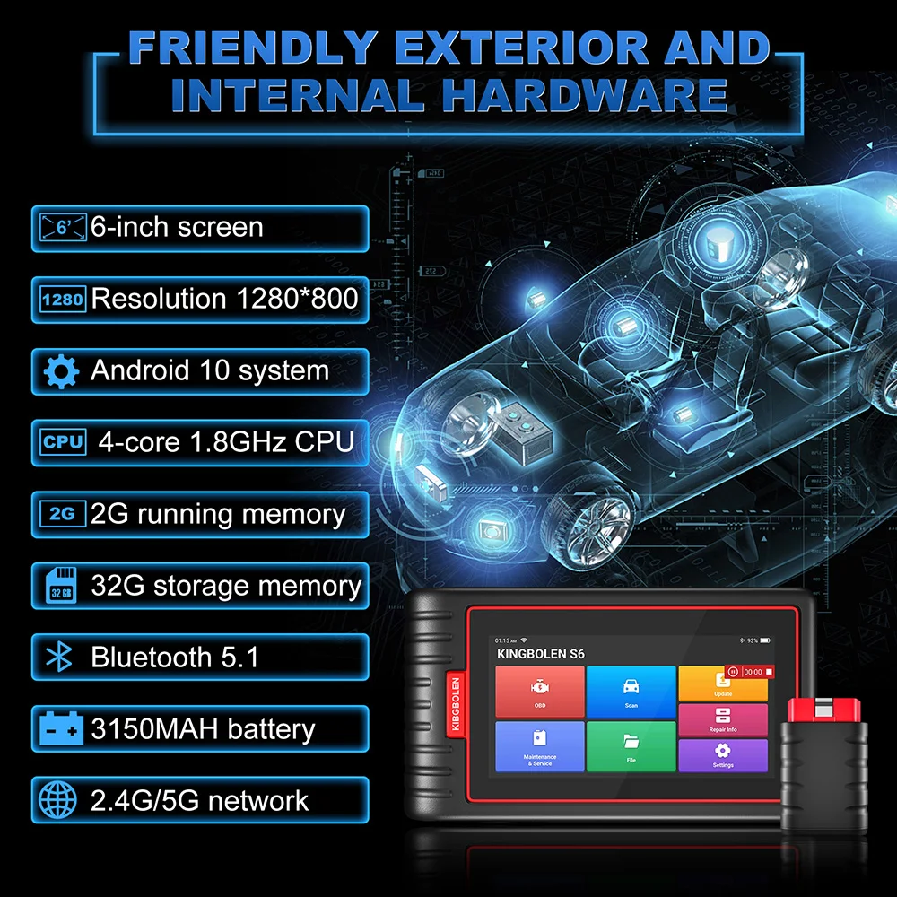 KINGBOLEN S6 Full Systems OBD2 Diagnostic Scanner 28 Reset Bi-Directional Test Lifetime Free Updat Scanner