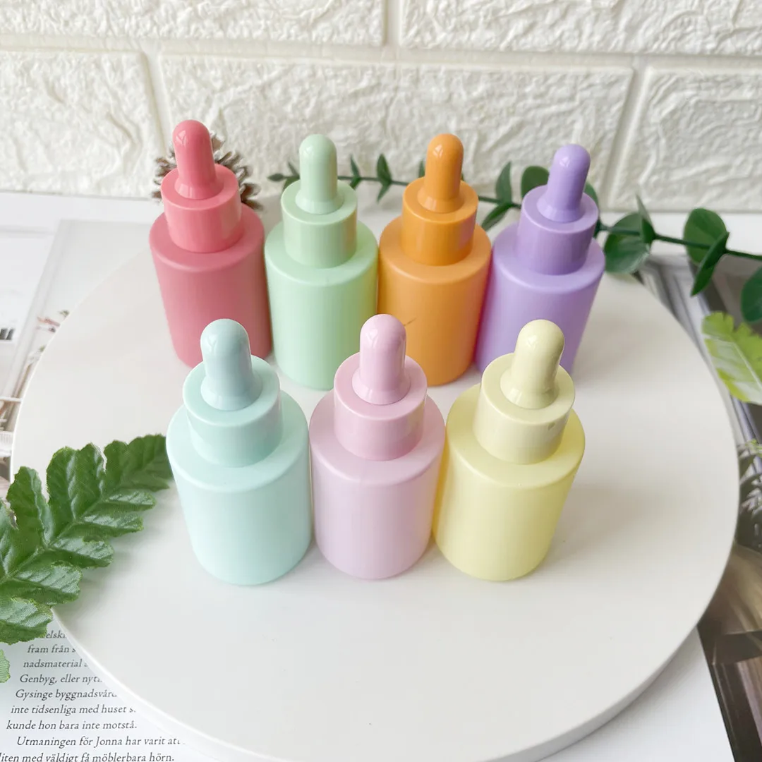 30ml Ice Cream Color Glass Dropper Bottle Boston Round Bottle with Glass Eye Dropper for Essential Oils Sample Cosmetic Perfume