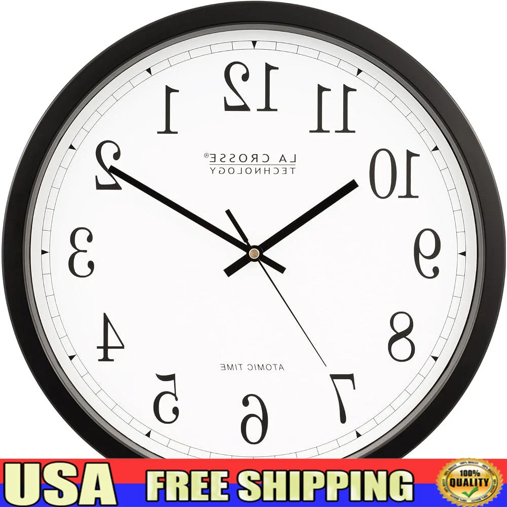 14-Inch Wall Clock Analog Battery Powered Quartz Timepiece with Atomic Time Multiple Time Zones Daylight Saving Large Display