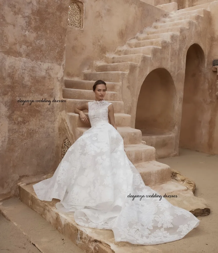 

Customized Noble wedding dress, high-neck lace print sleeveless Bohemian style women's wedding dress Vestido de novia 2025