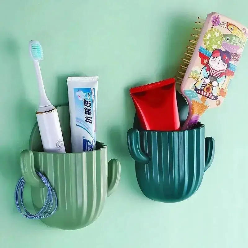 

Toothbrush Holder Household Wall Self-adhesive Seamless Cactus Storage Rack Shaver Organizer Drain Shelf Bathroom Accessories
