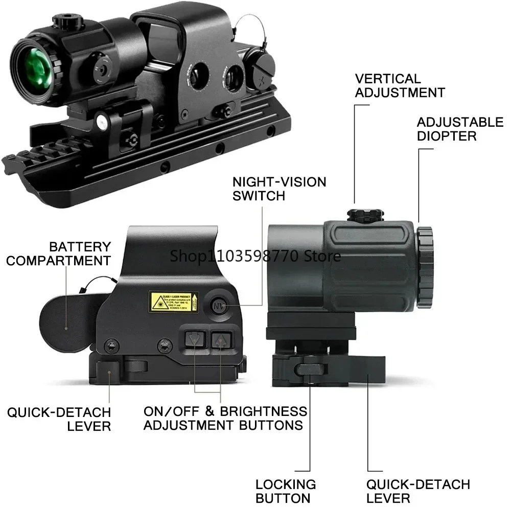 Eotech 558 Holographic Collimator Red Dot Sight G43/G33 3X G45 5X Magnifier Airsfot Hunting Gear W/20mm Rail Mounts & QD Lever