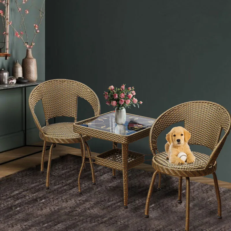 طاولة شاي شرفة منزلية طاولة صغيرة وكراسي كرسي خلفي واحد للترفيه في الهواء الطلق #3