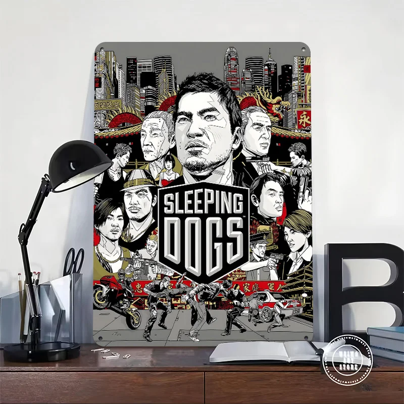 Sleeping Dogs Game 3D Printed Texture Poster Personalized Wall Art Retro Metal Tin Signs for Room Ornaments Decoration Garage
