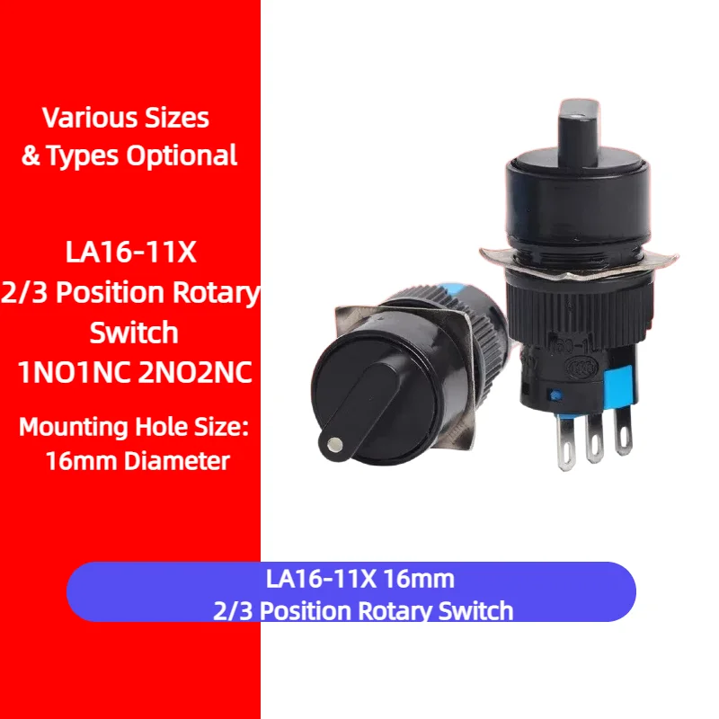 LA16-11X/21 16mm 2 Position Rotary Selector Switch 3 Pins Latching Maintained Switch for Electrical Machine Tool Equipment