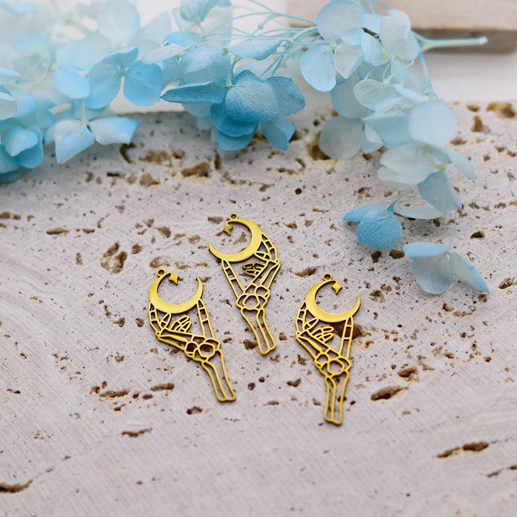 3pcs Hands Holding the Moon Star Charms Stainless Steel Pendant for Jewelry Making Earrings Necklace Crescent Diy Accessories