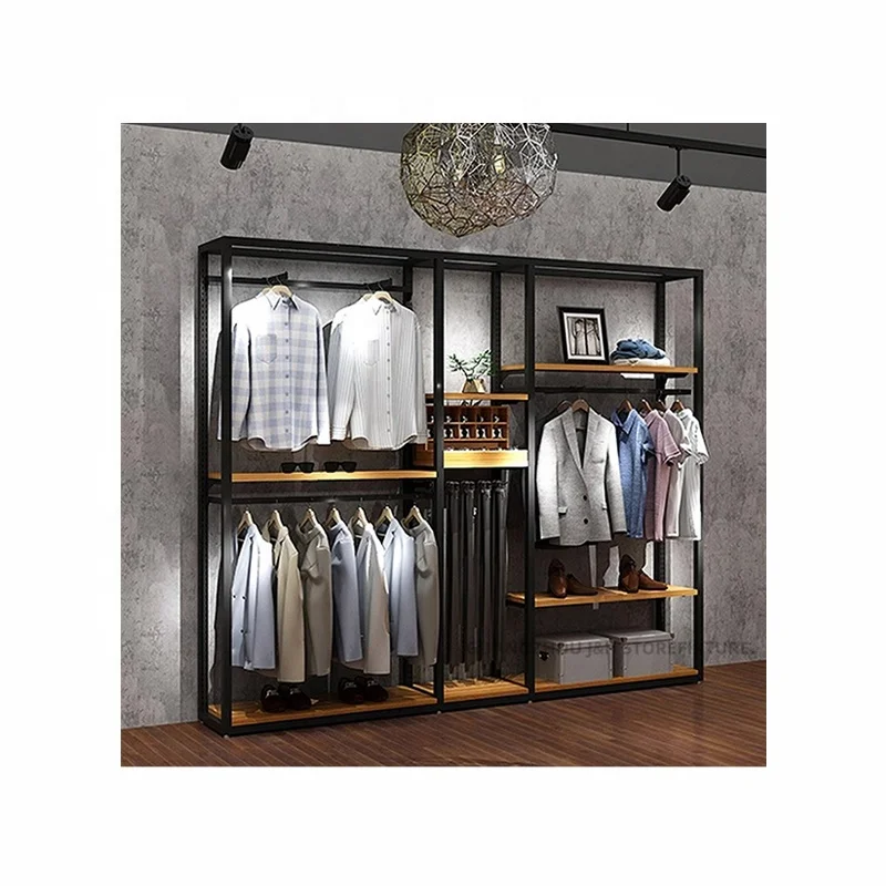 customized.Custom men clothes store display cabinet stand clothing store garment display rack heavy duty black clothing display