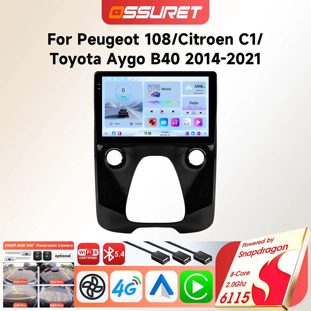 Android Autoradio-Player für Peugeot 108 Citroen C1 Toyota Aygo B40 2014-2021 Kabelloses Carplay GPS Auto-Multimedia 6115 Bildschirm