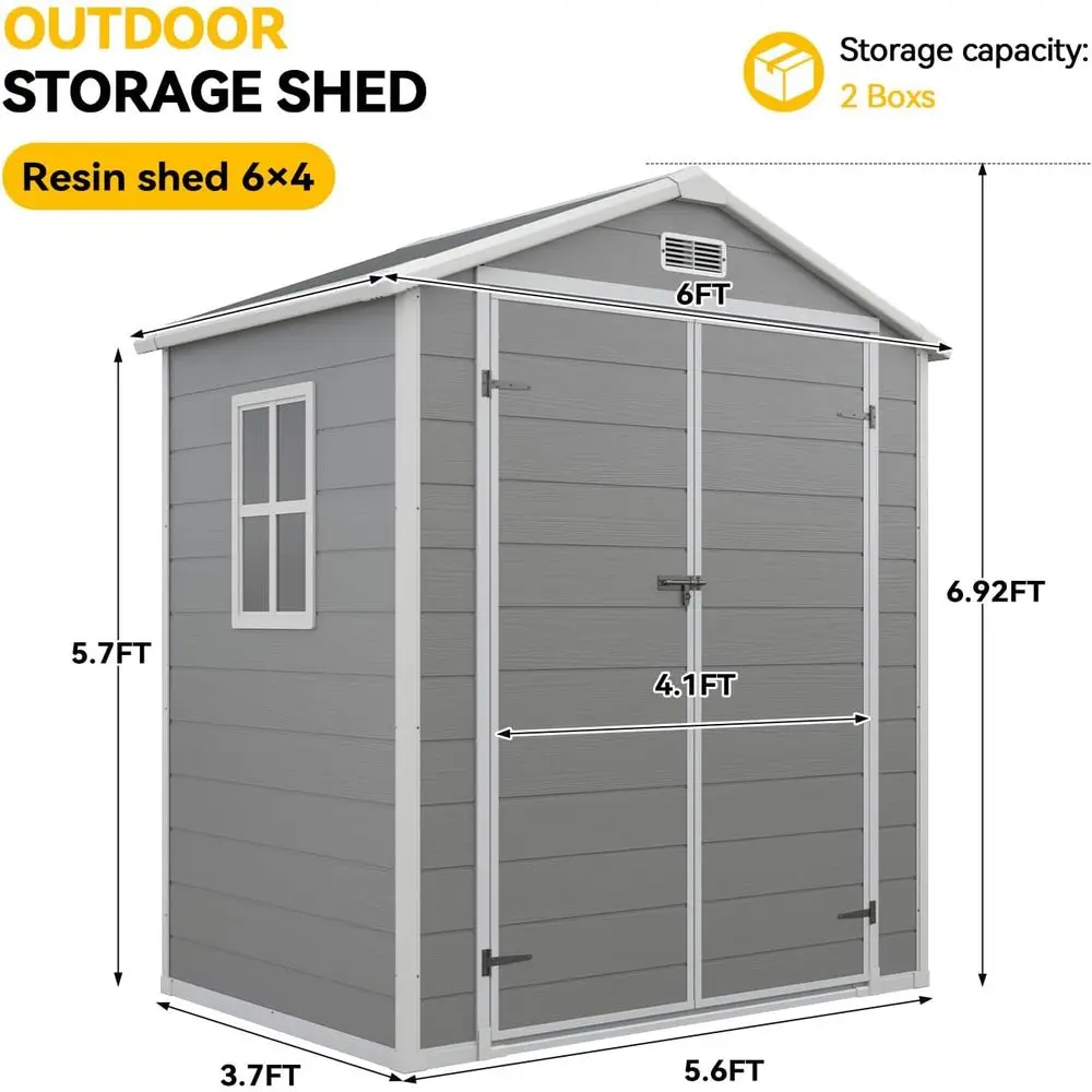 6x4 T Outdoor Storage Shed, Plastic Garden Resin Shed with loor and Window or Patio, Lawn, Outdoor Storage with Lockable Door or