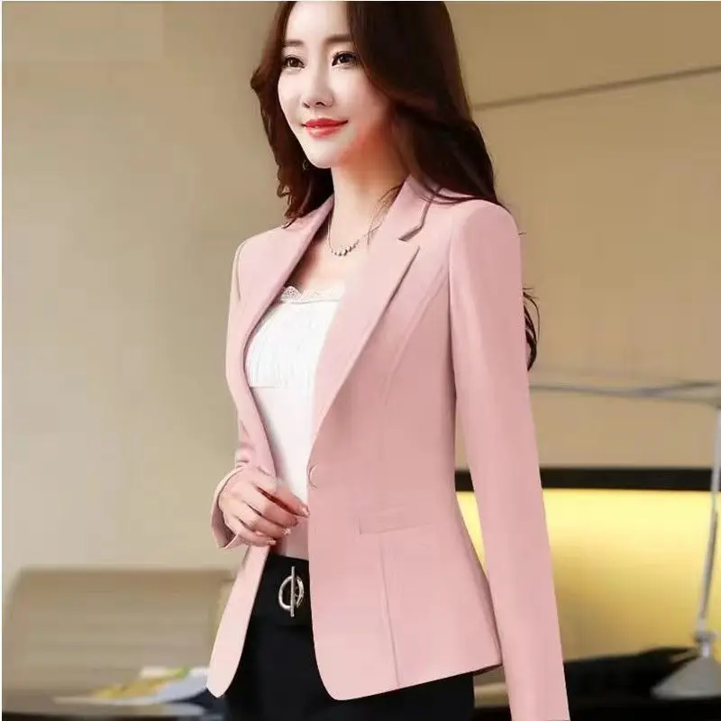 Slim Fit Black Women Blazer with Pockets for Formal Occasions 2024 Spring Autumn OL Lady Office Work Suit Coat White Beige Navy