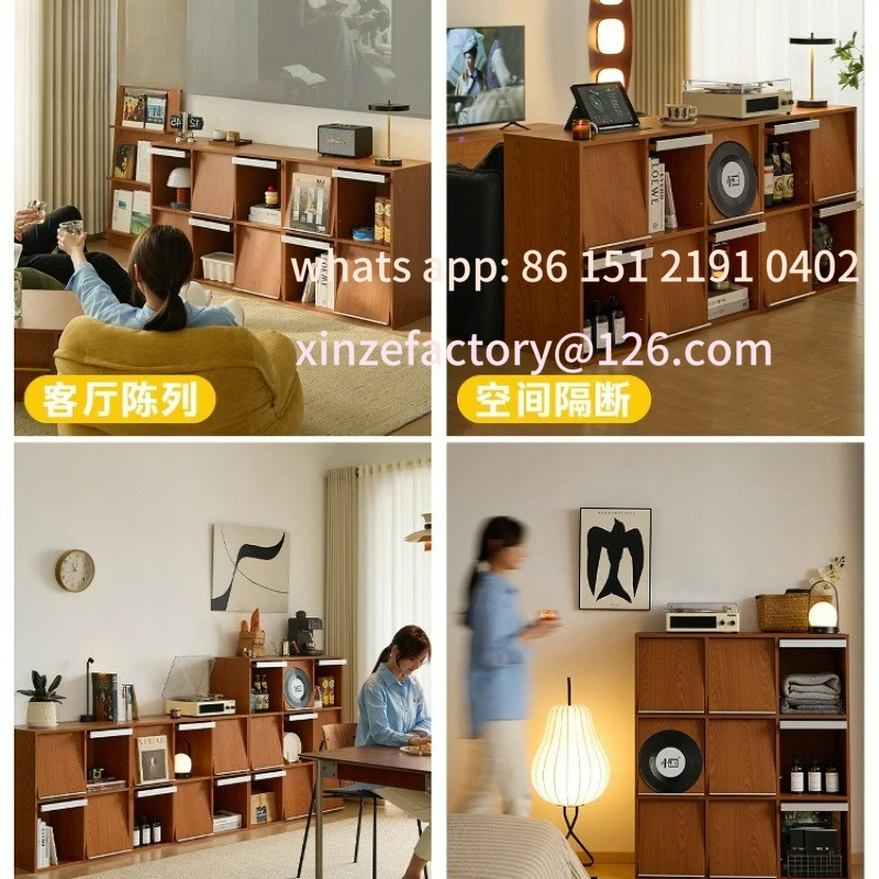 خزانة كتب من الخشب الصلب قابلة للتخصيص، خزانة منخفضة، خزانة شبكية من خشب البقس القديم الأوسط، جانب تخزين غرفة المعيشة، كاليفورنيا