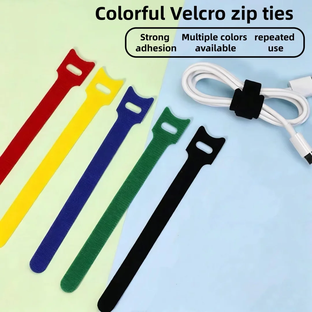 Nylon storage Velcro, reusable cable ties, cable organizer with adjustable cable management, 5 colors, set of 50 pieces